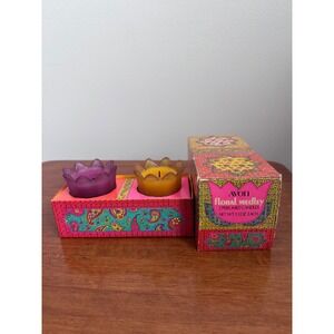 Vintage Avon Floral Medley Perfumed Candle Set 2 Crown Glass Holders 1.3oz Retro